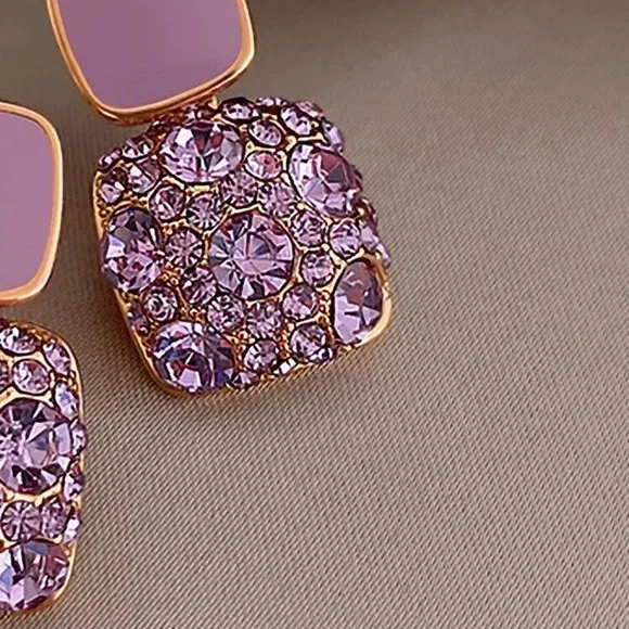 Elegant Gold and Purple Crystal Earrings - Picture 3 of 9